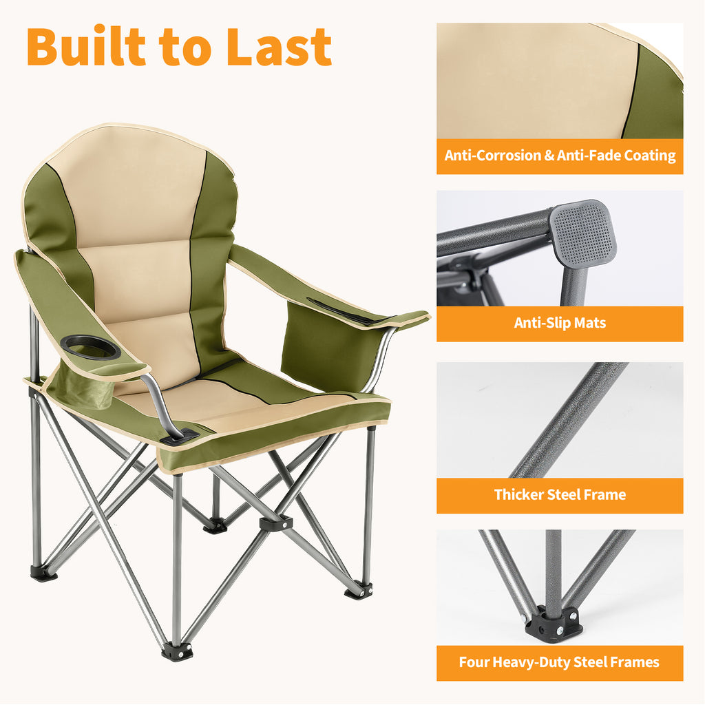 Oversized Camping Chair – Heavy Duty Folding Chair with Cooler Bag, Cup Holder & Storage Pockets
