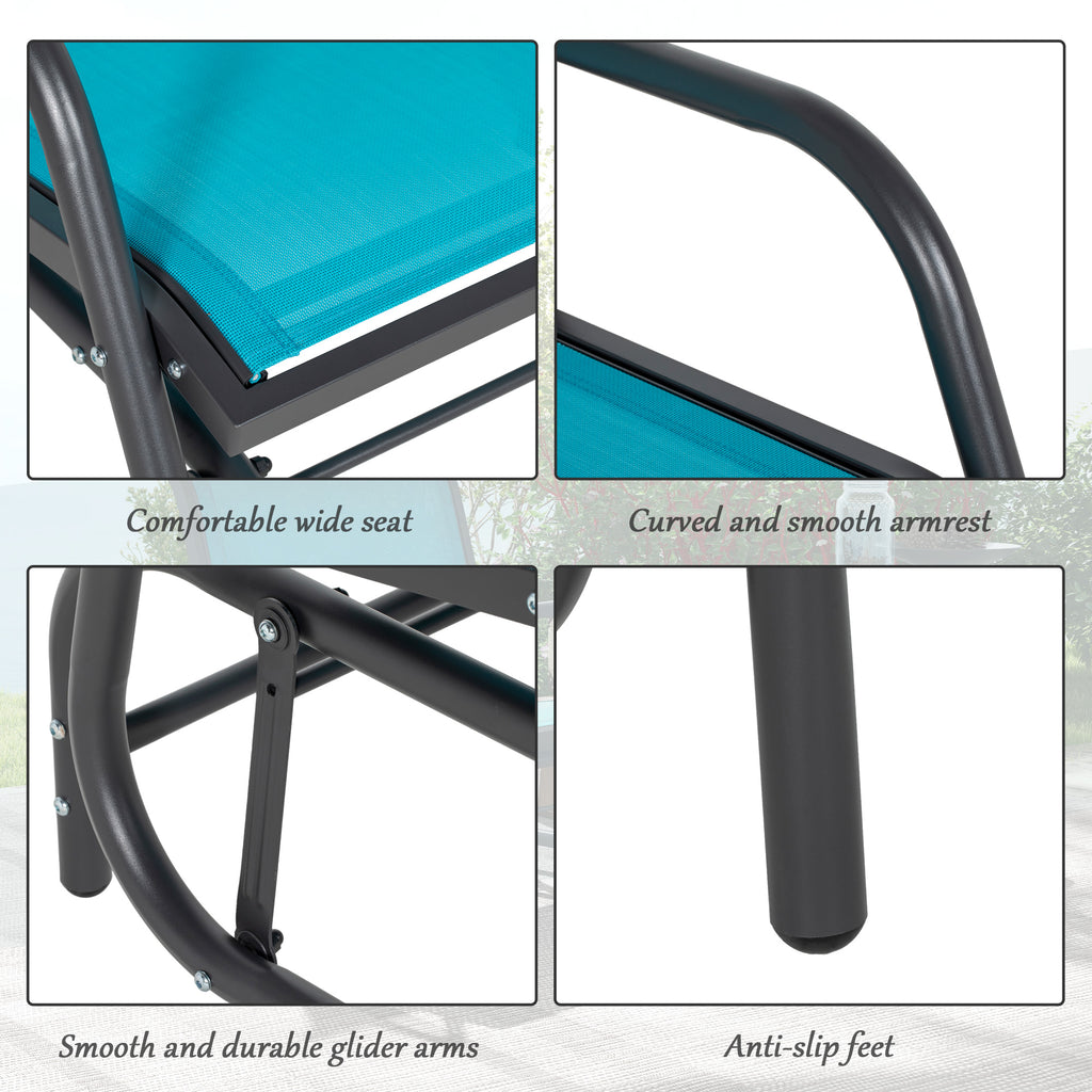 Set of 2 Outdoor Glider Chairs – Steel Patio Rocking Chairs for Porch, Garden & Poolside, Blue