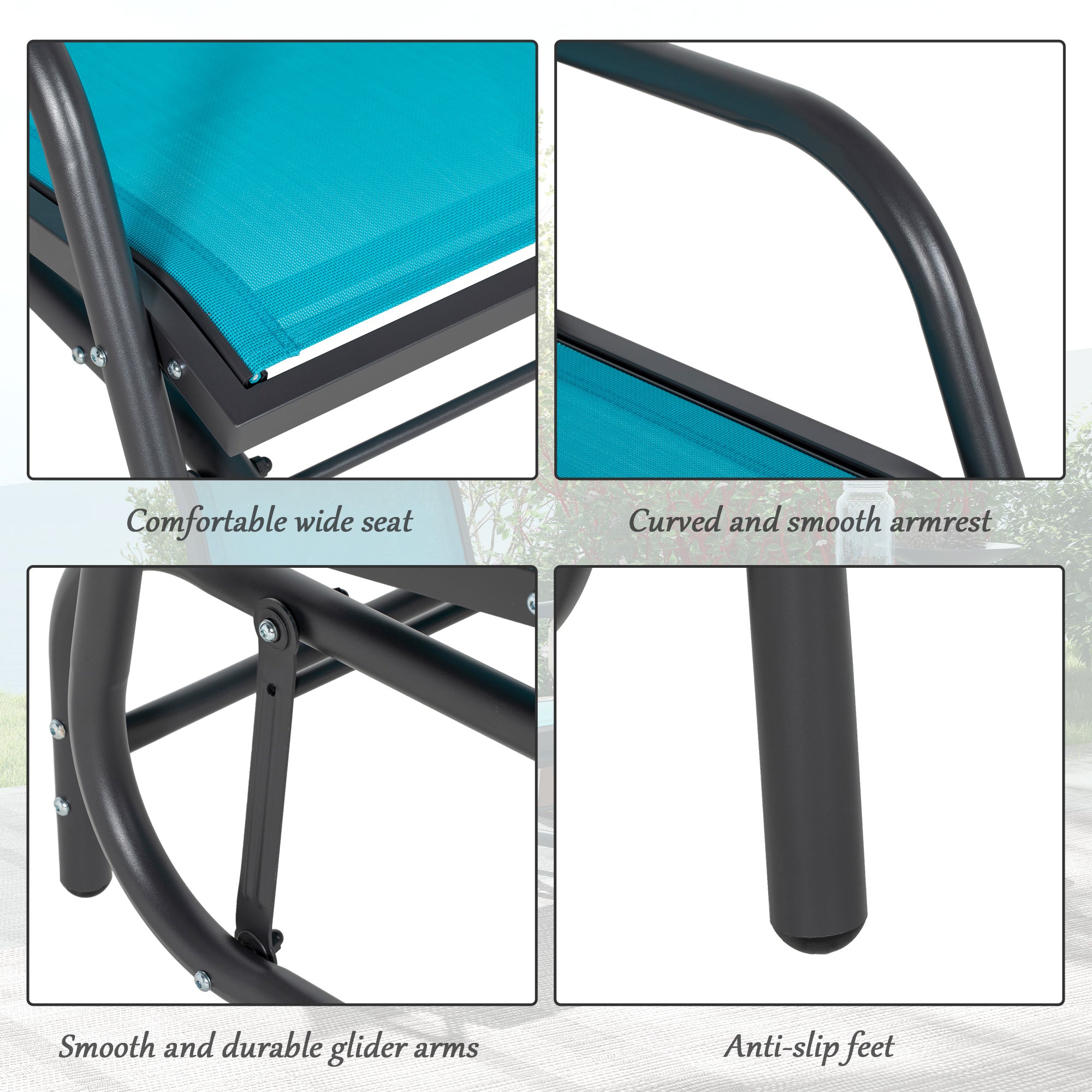 Set of 2 Outdoor Glider Chairs – Steel Patio Rocking Chairs for Porch, Garden & Poolside, Blue