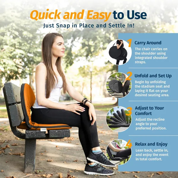 Reclining Stadium Seat - Waterproof, 6-Position Comfort For Outdoor Use