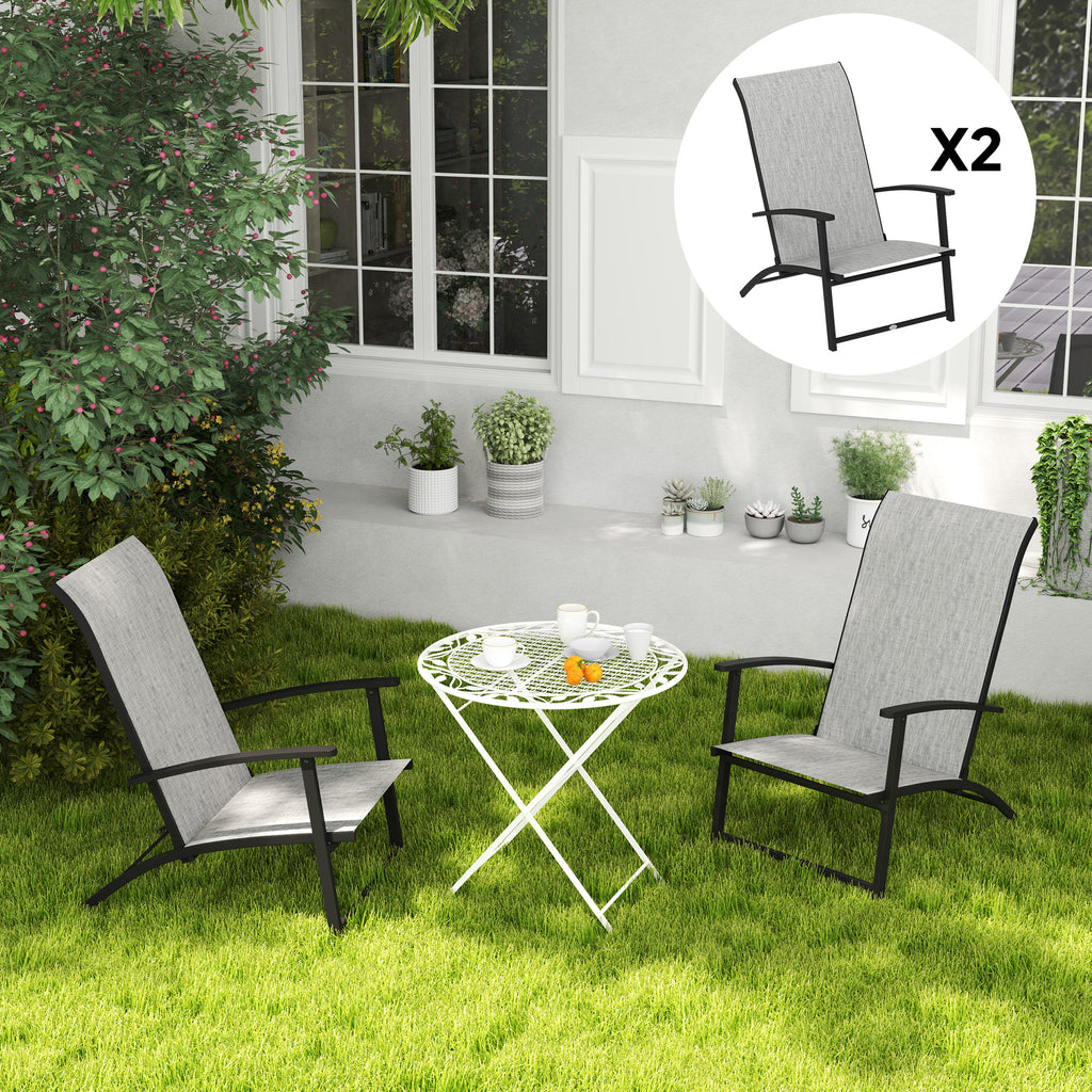 Set of 2 Folding Outdoor Dining Chairs – Patio Camping Chairs with High Back & Armrests, Gray