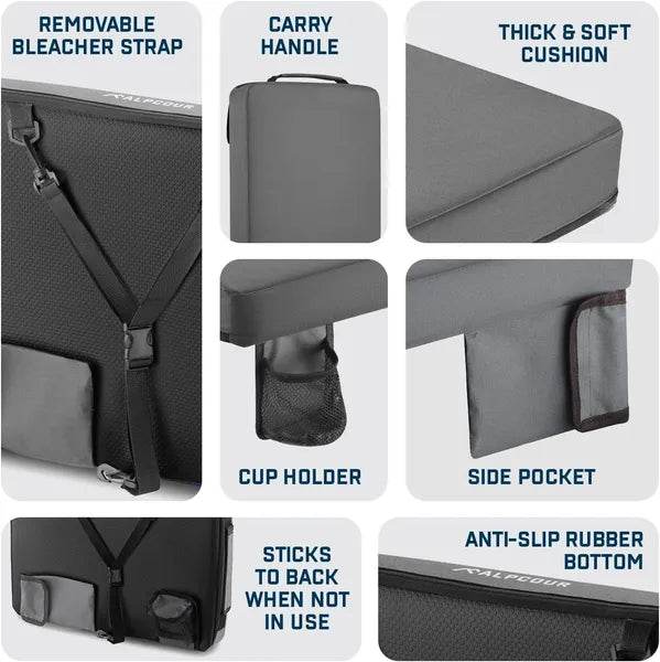 Extra Thick Stadium Cushion with Cup Holder & Pockets