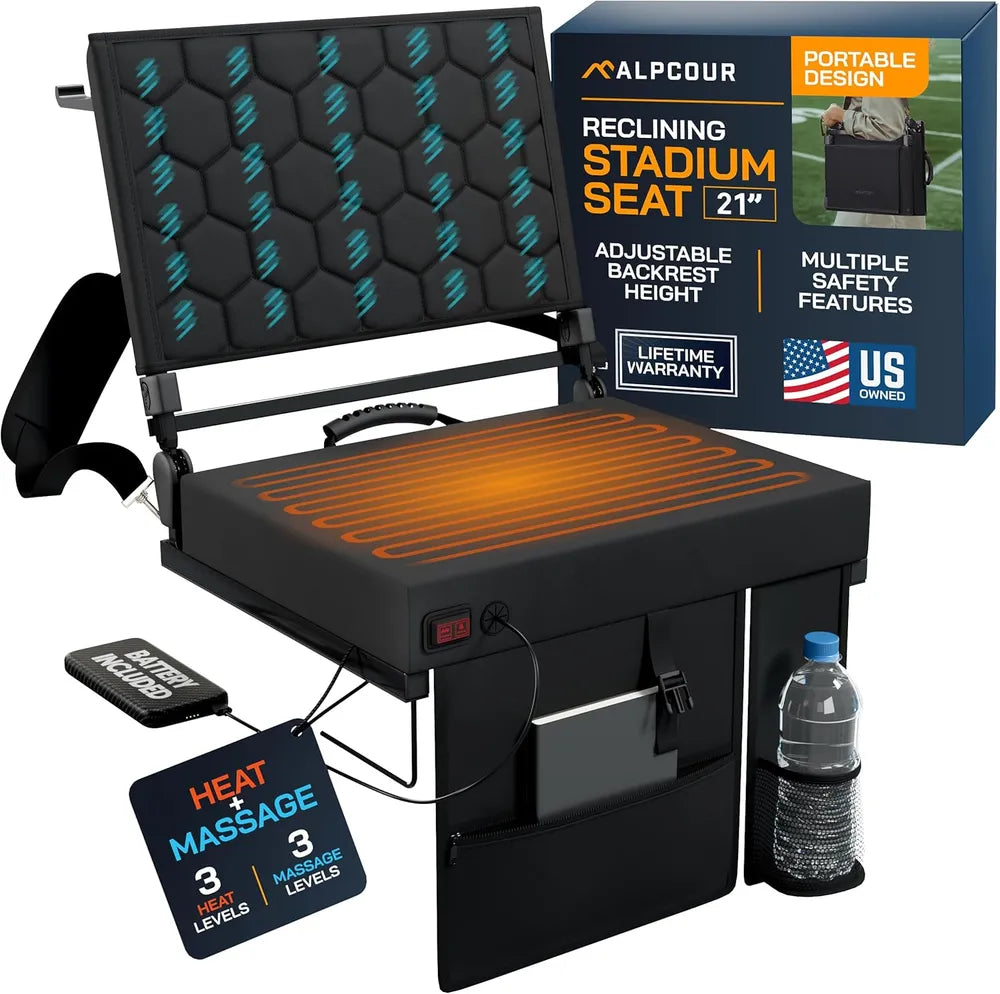 Heated Massage Reclining Stadium Seat With Back Support For Bleachers