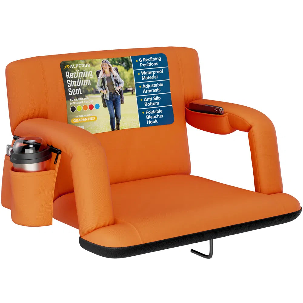 Reclining Stadium Seat - Waterproof Foldable Camping Chair With Extra Thick Padding And Wide Back Support