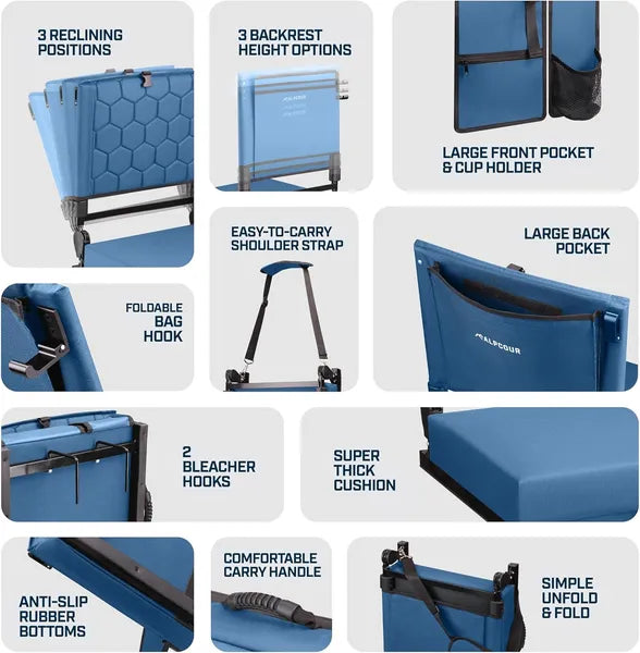 Folding Reclining Stadium Seat With Back Support For Bleachers Extra Wide