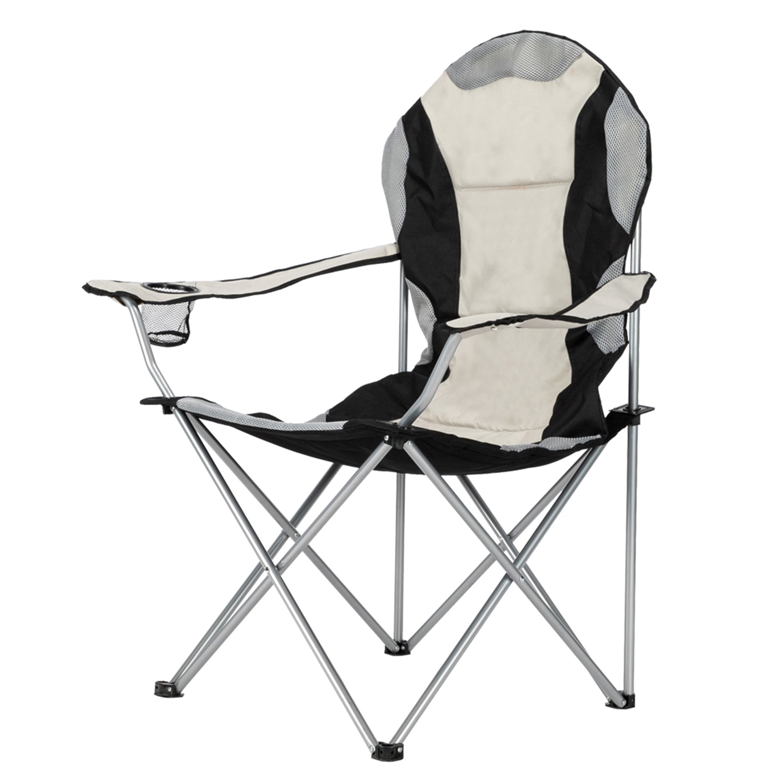 Portable Camping Chair – Heavy Duty Folding Outdoor Chair with Iron Frame, Off-White