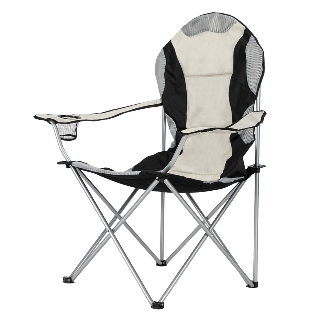 Portable Camping Chair – Heavy Duty Folding Outdoor Chair with Iron Frame, Off-White