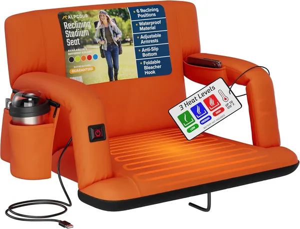 Heated Stadium Seat – Reclining Bleacher Chair with Back Support Extra Wide