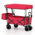 Foldable Utility Wagon Cart – Heavy Duty Outdoor Wagon with Adjustable Handle, Brakes & Storage Pockets, RED