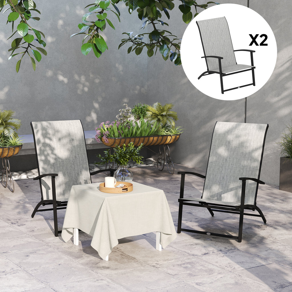 Set of 2 Folding Outdoor Dining Chairs – Patio Camping Chairs with High Back & Armrests, Gray
