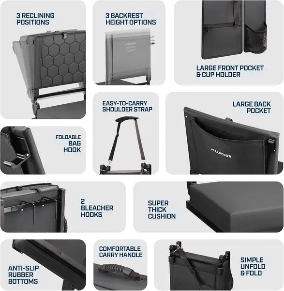 Heated Massage Reclining Stadium Seat With Back Support For Bleachers