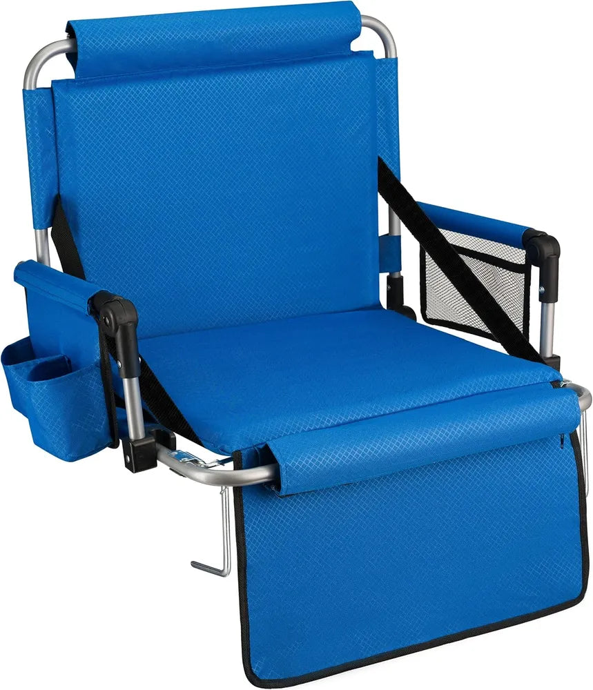 Stadium Seat - Foldable, Padded Bleacher Chair With Backrest, Armrest, Pockets, & Cup Holder