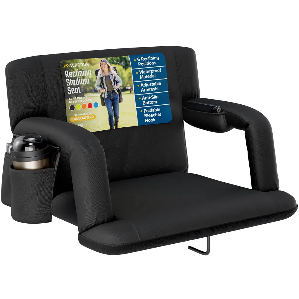 Reclining Stadium Seat - Waterproof Foldable Camping Chair With Extra Thick Padding And Wide Back Support