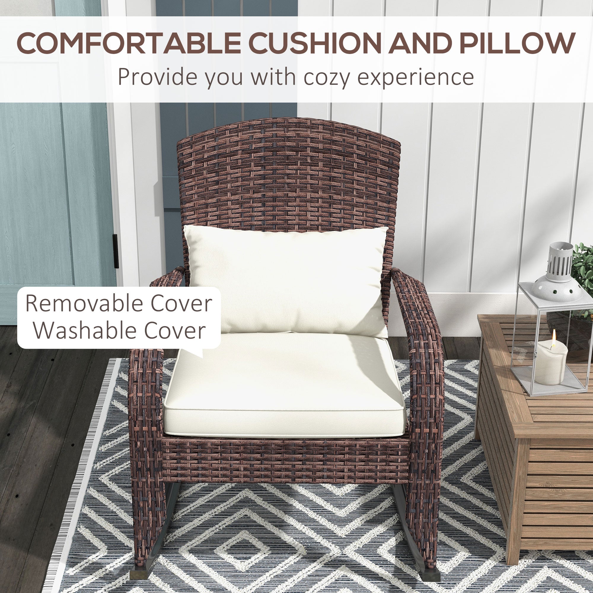 Patio Adirondack Rocking Chair with High Back Cushion – Cream White