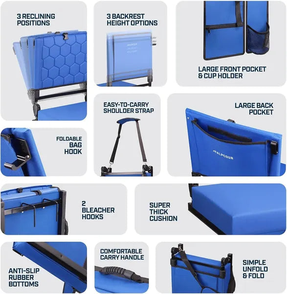 Folding Reclining Stadium Seat With Back Support For Bleachers