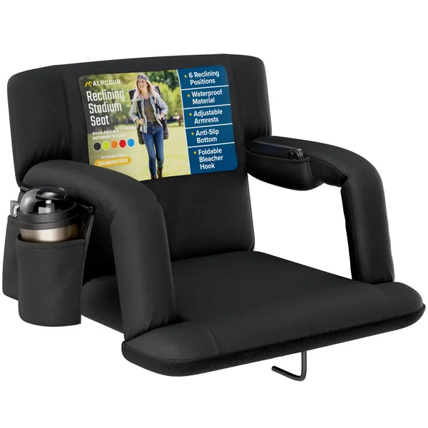Reclining Stadium Seat - Waterproof Foldable Camping Chair With Extra Thick Padding And Wide Back Support