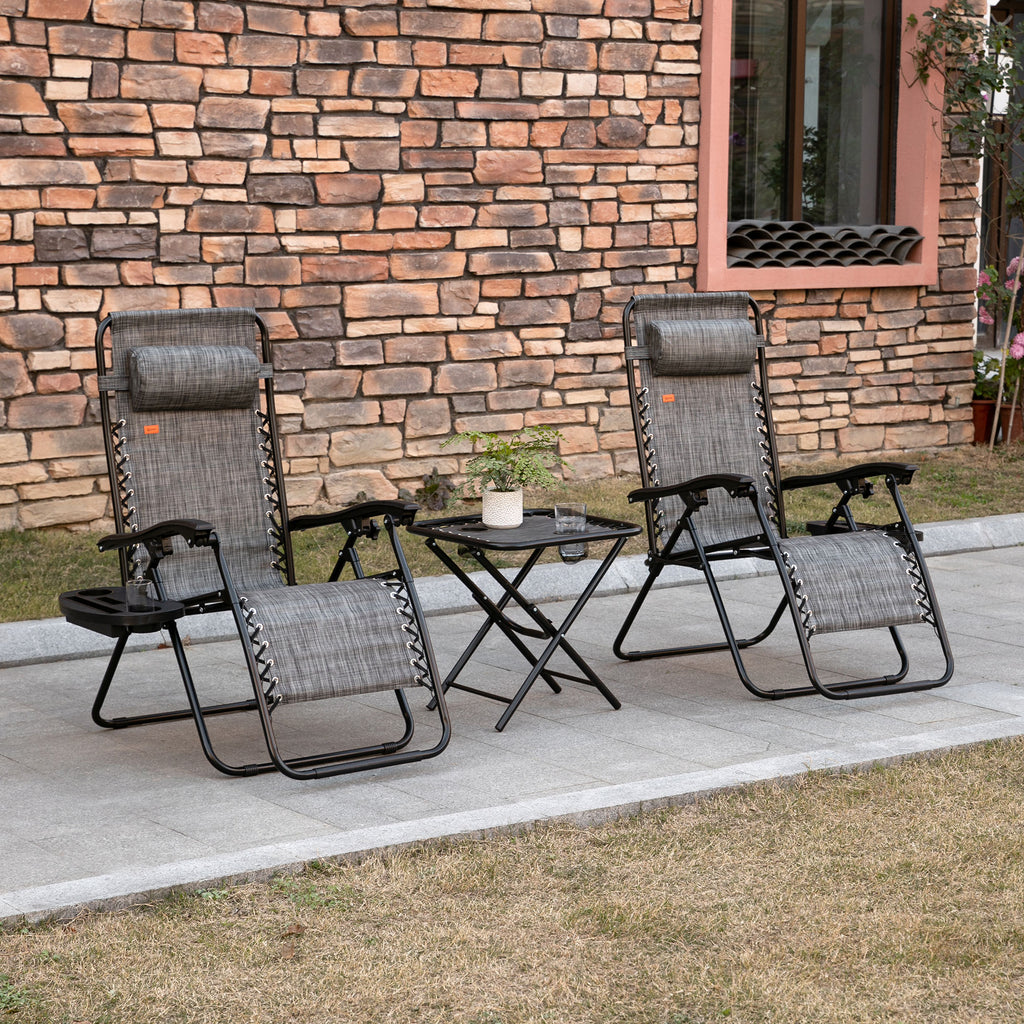 Set of 2 Zero Gravity Lounge Chairs with Side Table – Adjustable Folding Recliners for Patio, Pool & Beach