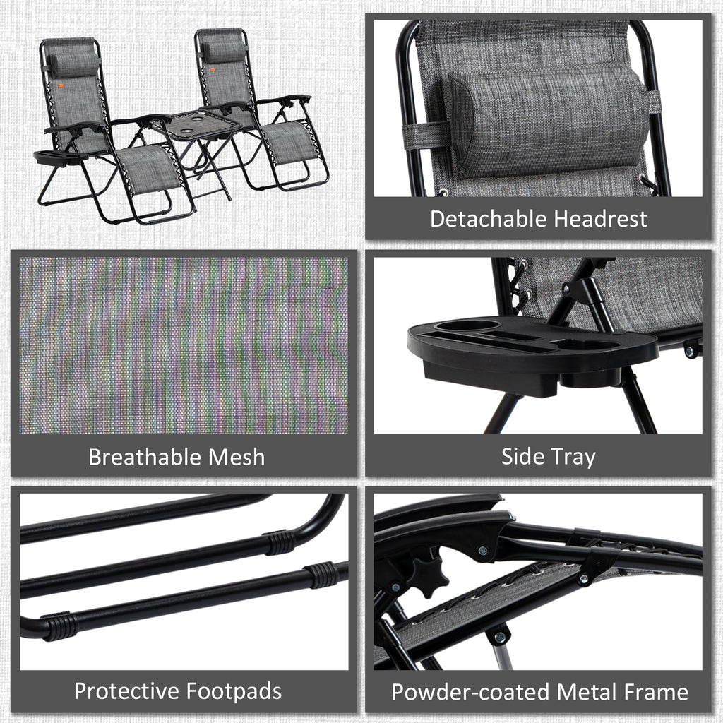 Set of 2 Zero Gravity Lounge Chairs with Side Table – Adjustable Folding Recliners for Patio, Pool & Beach
