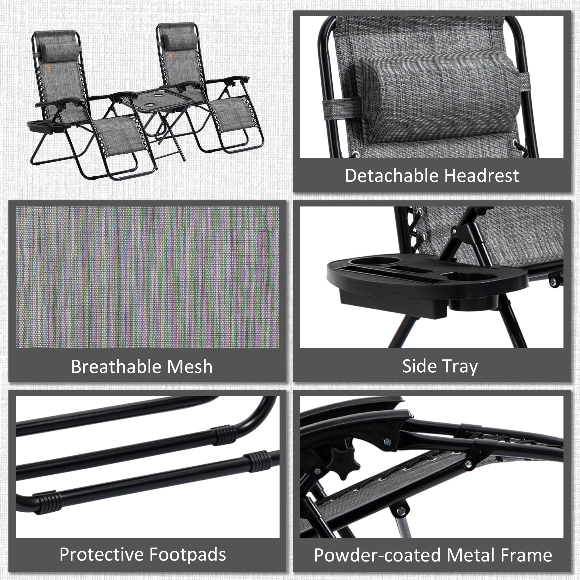 Set of 2 Zero Gravity Lounge Chairs with Side Table – Adjustable Folding Recliners for Patio, Pool & Beach