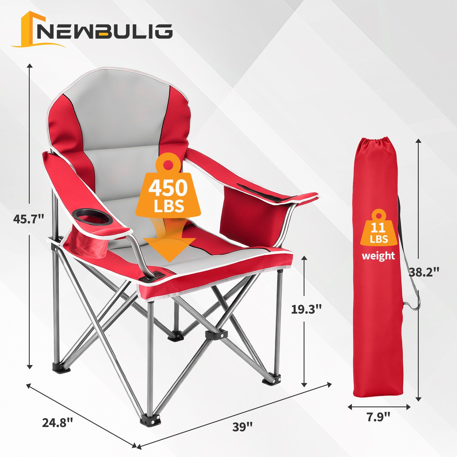 Oversized Camping Chair – Heavy Duty Folding Chair with Cooler Bag, Cup Holder & Storage Pockets