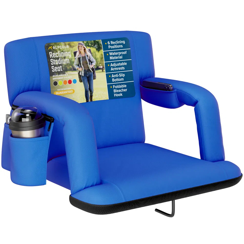 Reclining Stadium Seat - Waterproof Foldable Camping Chair With Extra Thick Padding And Wide Back Support