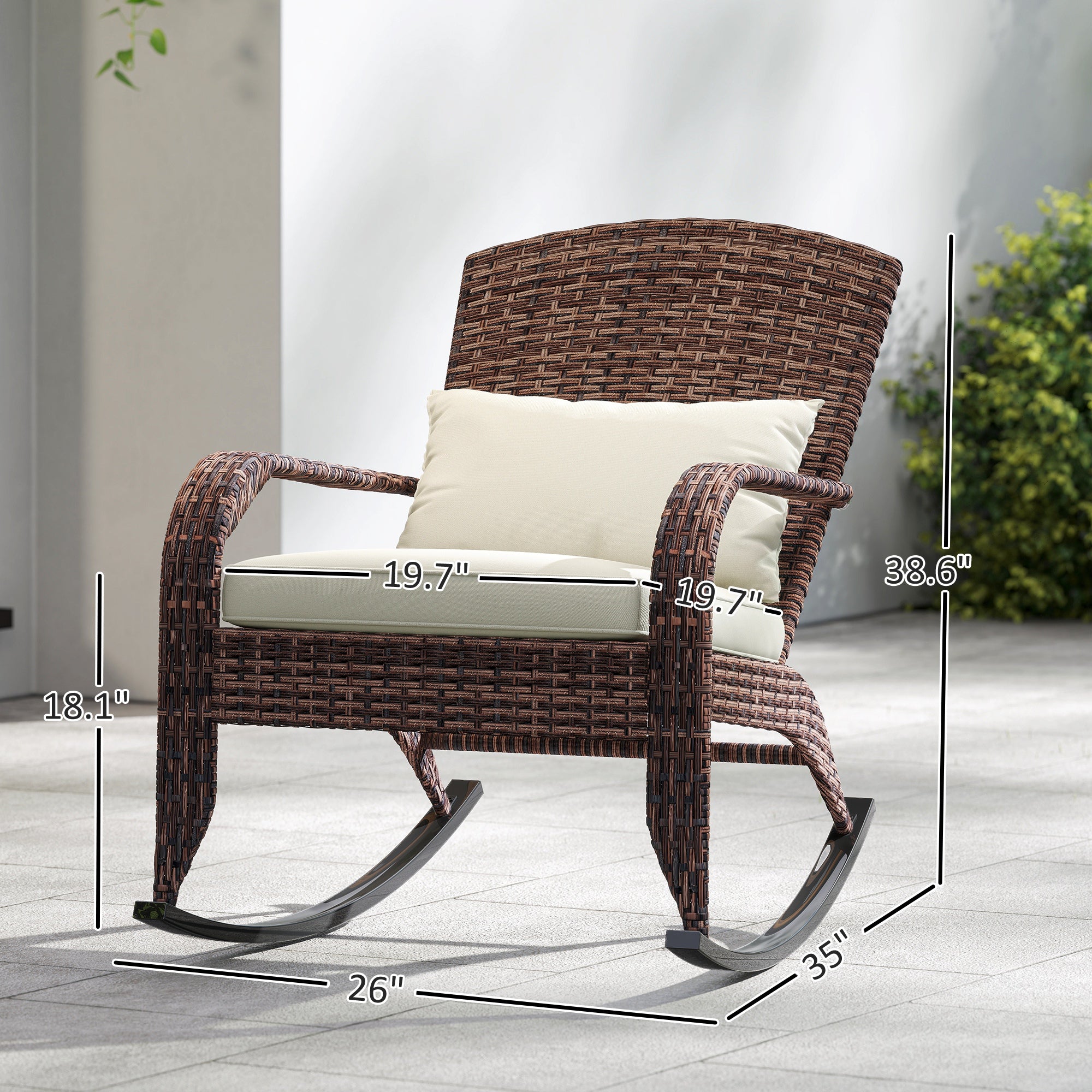 Patio Adirondack Rocking Chair with High Back Cushion – Cream White