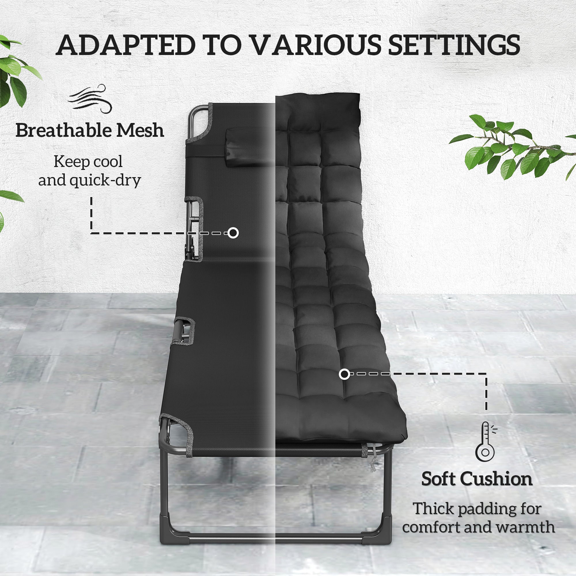Set of 2 Folding Chaise Lounge Chairs – Adjustable Outdoor Tanning Recliners with Cushions
