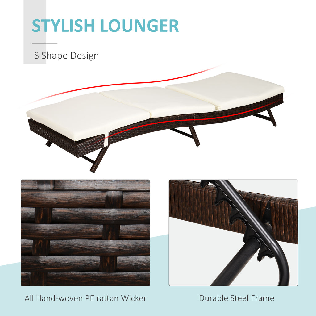 Outdoor PE Rattan Chaise Lounge Chair with Cushion & Adjustable Backrest – Coffee, 78.75”