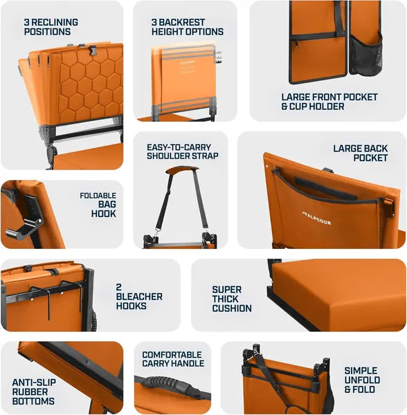 Folding Reclining Stadium Seat With Back Support For Bleachers