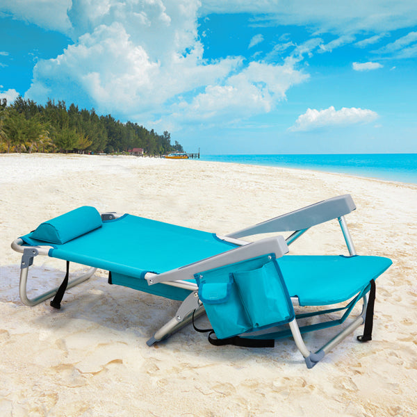 Portable Folding Beach Chair – Adjustable Reclining Camping Chair with Cup Holder, Mint Green