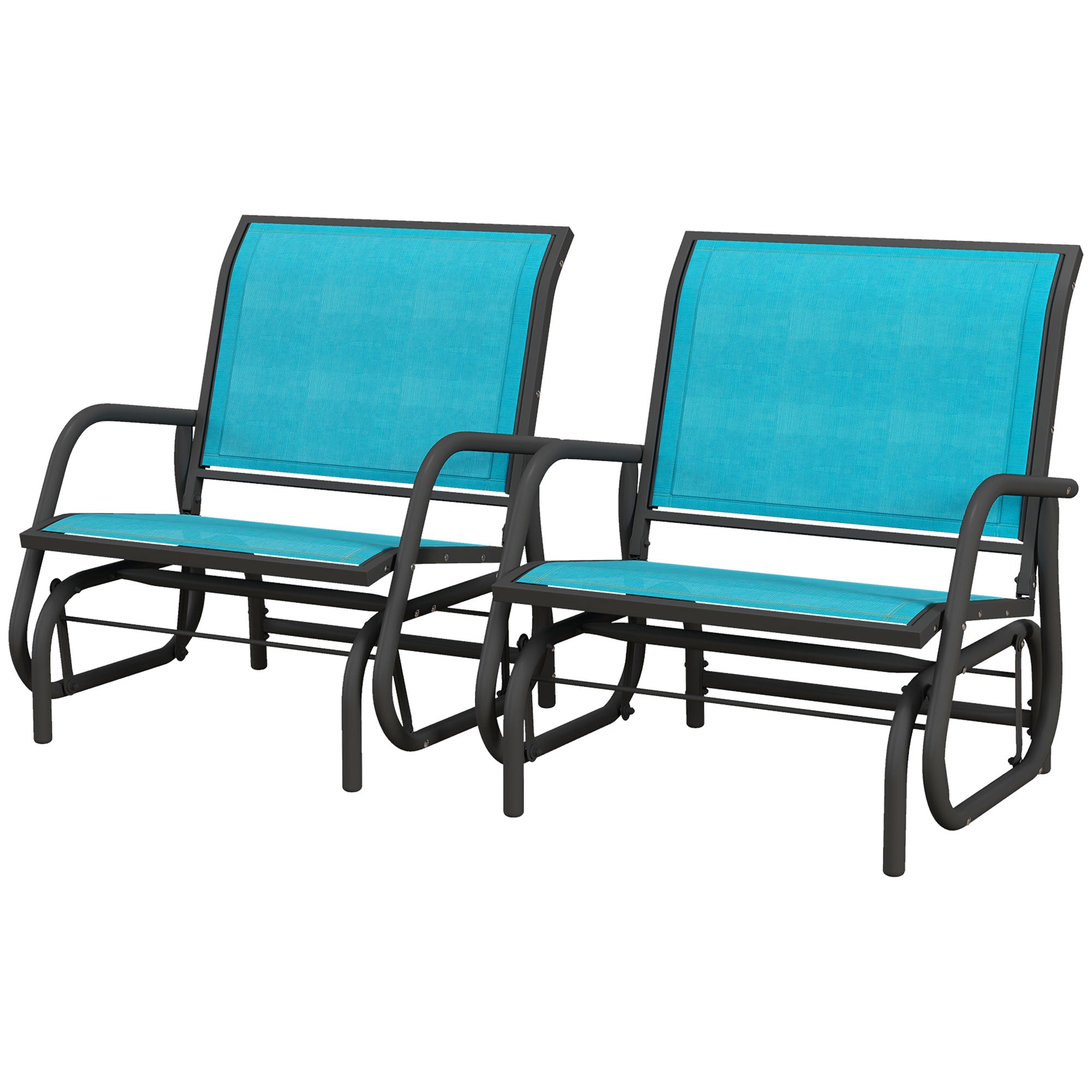 Set of 2 Outdoor Glider Chairs – Steel Patio Rocking Chairs for Porch, Garden & Poolside, Blue