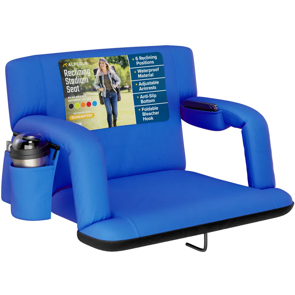 Reclining Stadium Seat - Waterproof Foldable Camping Chair With Extra Thick Padding And Wide Back Support