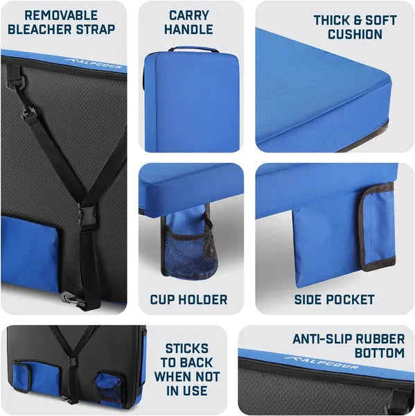 Extra Thick Stadium Cushion with Cup Holder & Pockets