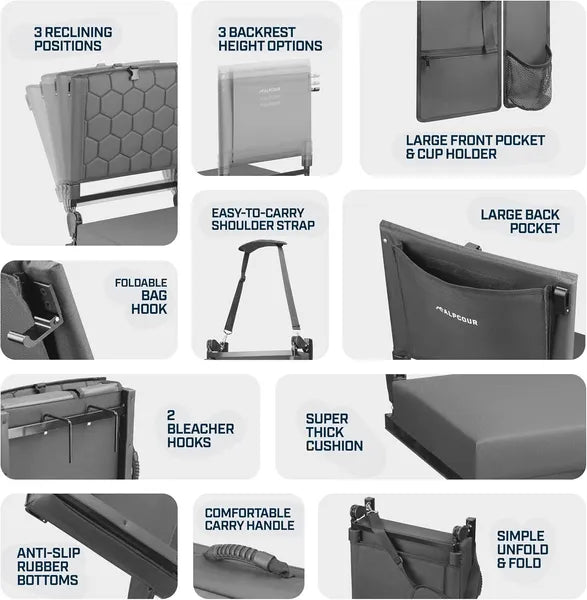 Folding Reclining Stadium Seat With Back Support For Bleachers