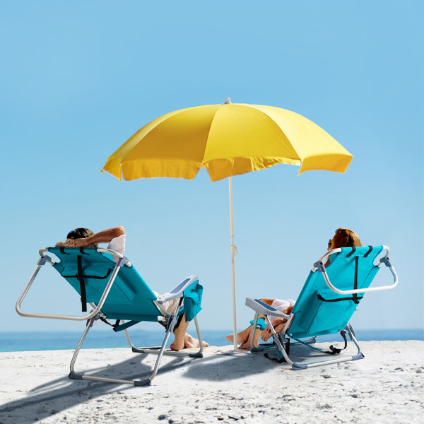 Portable Folding Beach Chair – Adjustable Reclining Camping Chair with Cup Holder, Mint Green