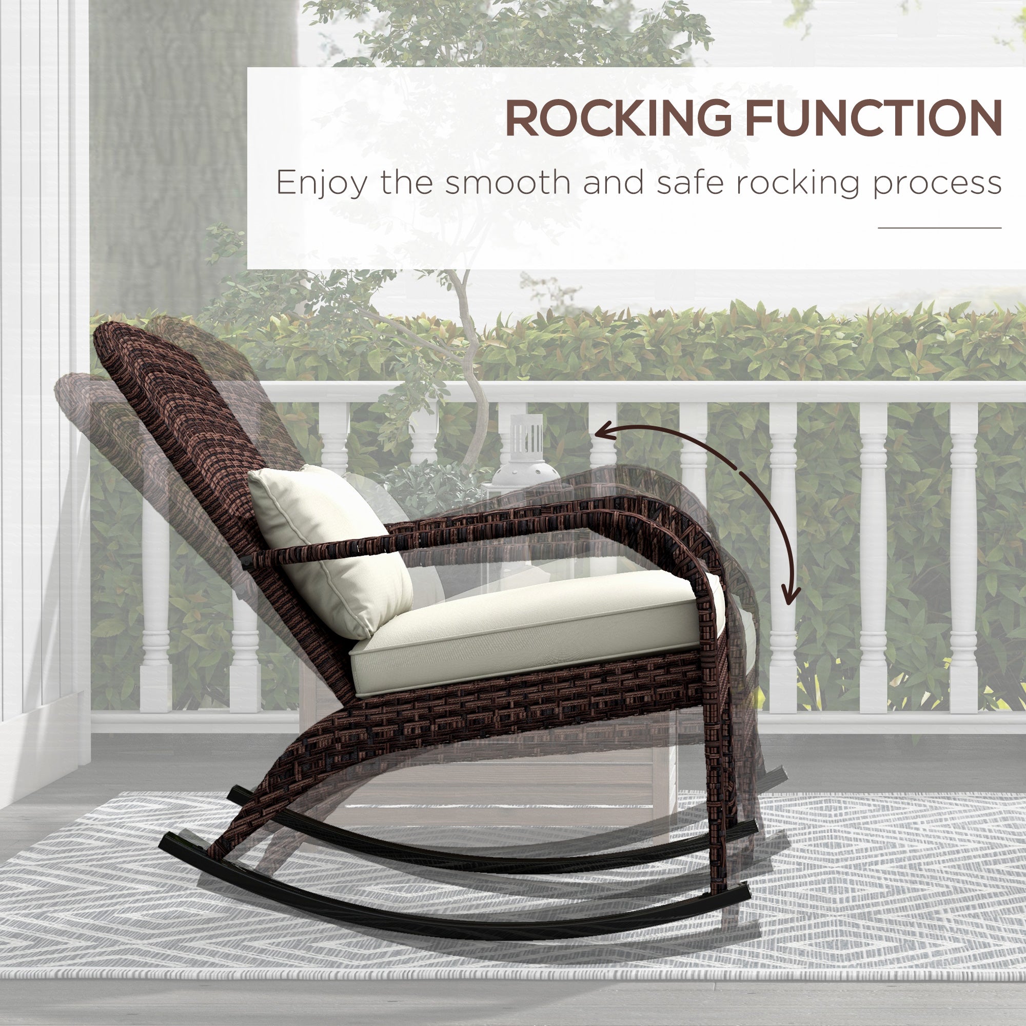 Patio Adirondack Rocking Chair with High Back Cushion – Cream White
