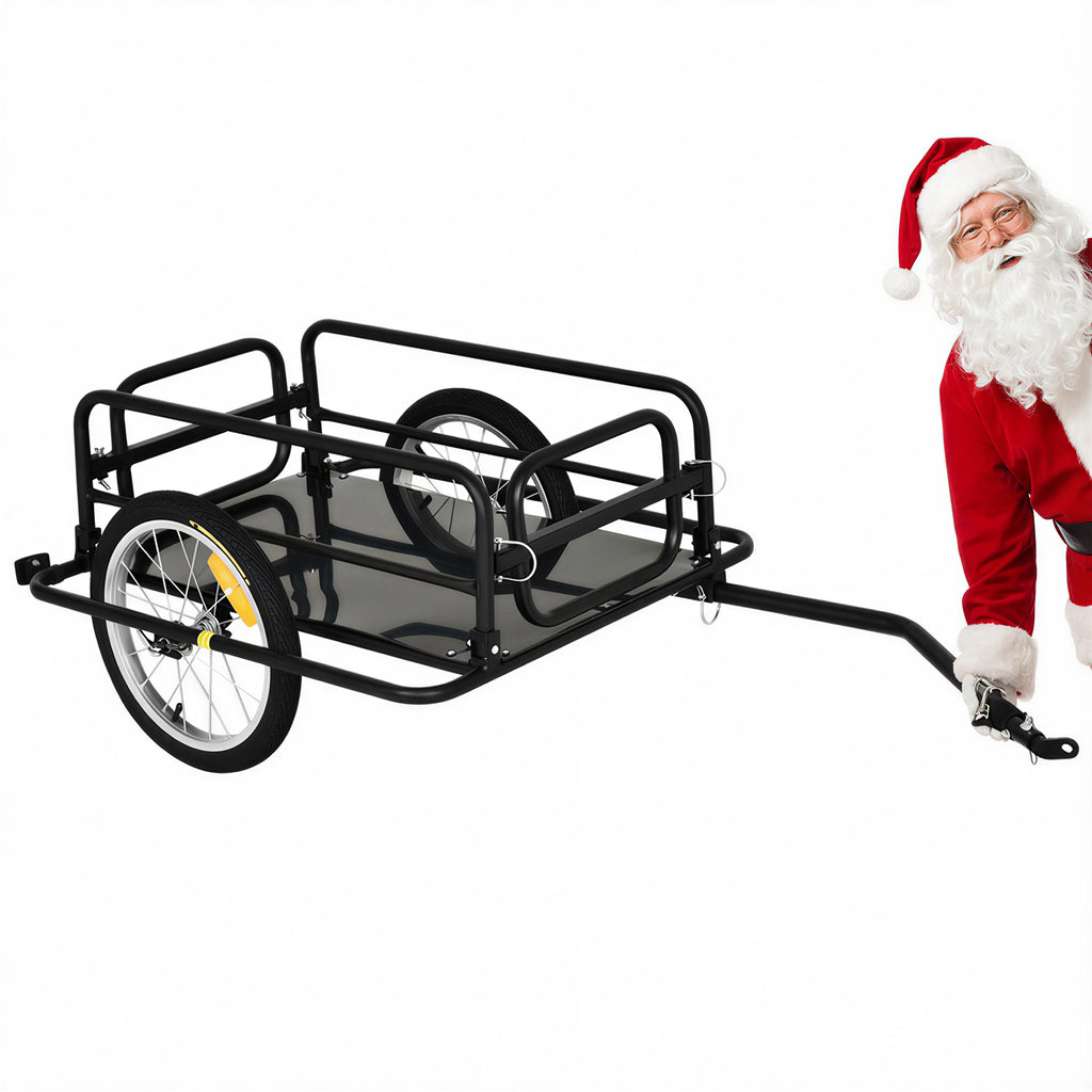 Foldable Bike Cargo Trailer – Heavy-Duty Bicycle Hauler with 16" Pneumatic Tires, Universal Hitch & Large Storage Capacity