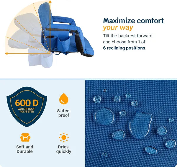 Heated Stadium Seat – Reclining Bleacher Chair with Back Support Extra Wide
