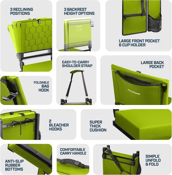 Folding Reclining Stadium Seat With Back Support For Bleachers Extra Wide