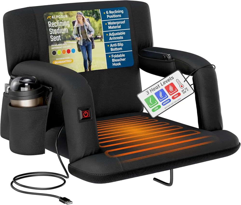 Heated Stadium Seat – Reclining Bleacher Chair with Back Support