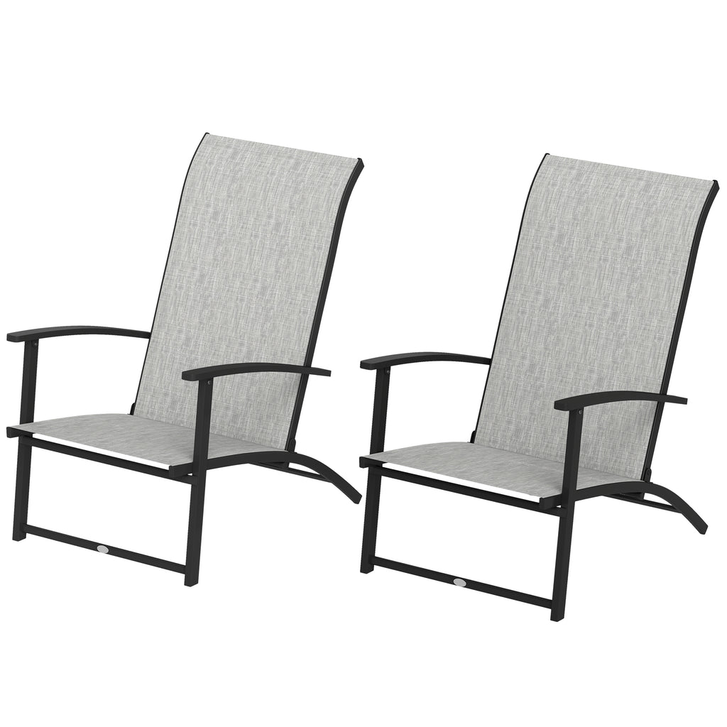Set of 2 Folding Outdoor Dining Chairs – Patio Camping Chairs with High Back & Armrests, Gray