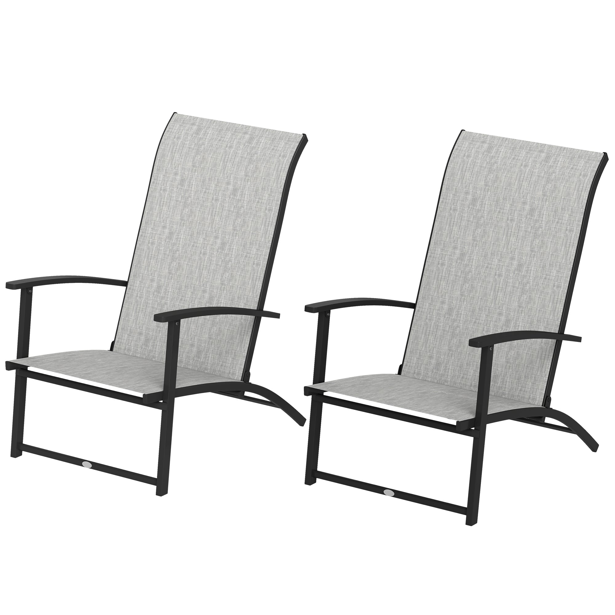 Set of 2 Folding Outdoor Dining Chairs – Patio Camping Chairs with High Back & Armrests, Gray