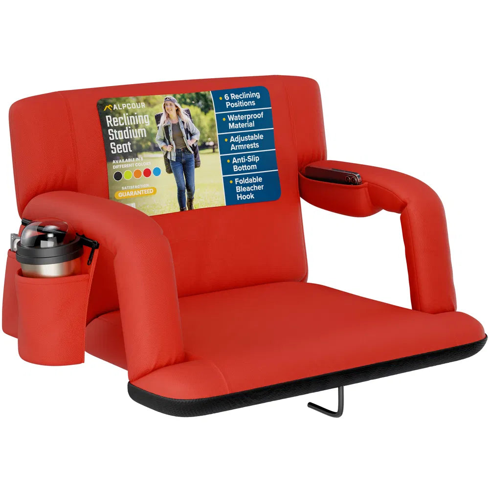 Reclining Stadium Seat - Waterproof Foldable Camping Chair With Extra Thick Padding And Wide Back Support