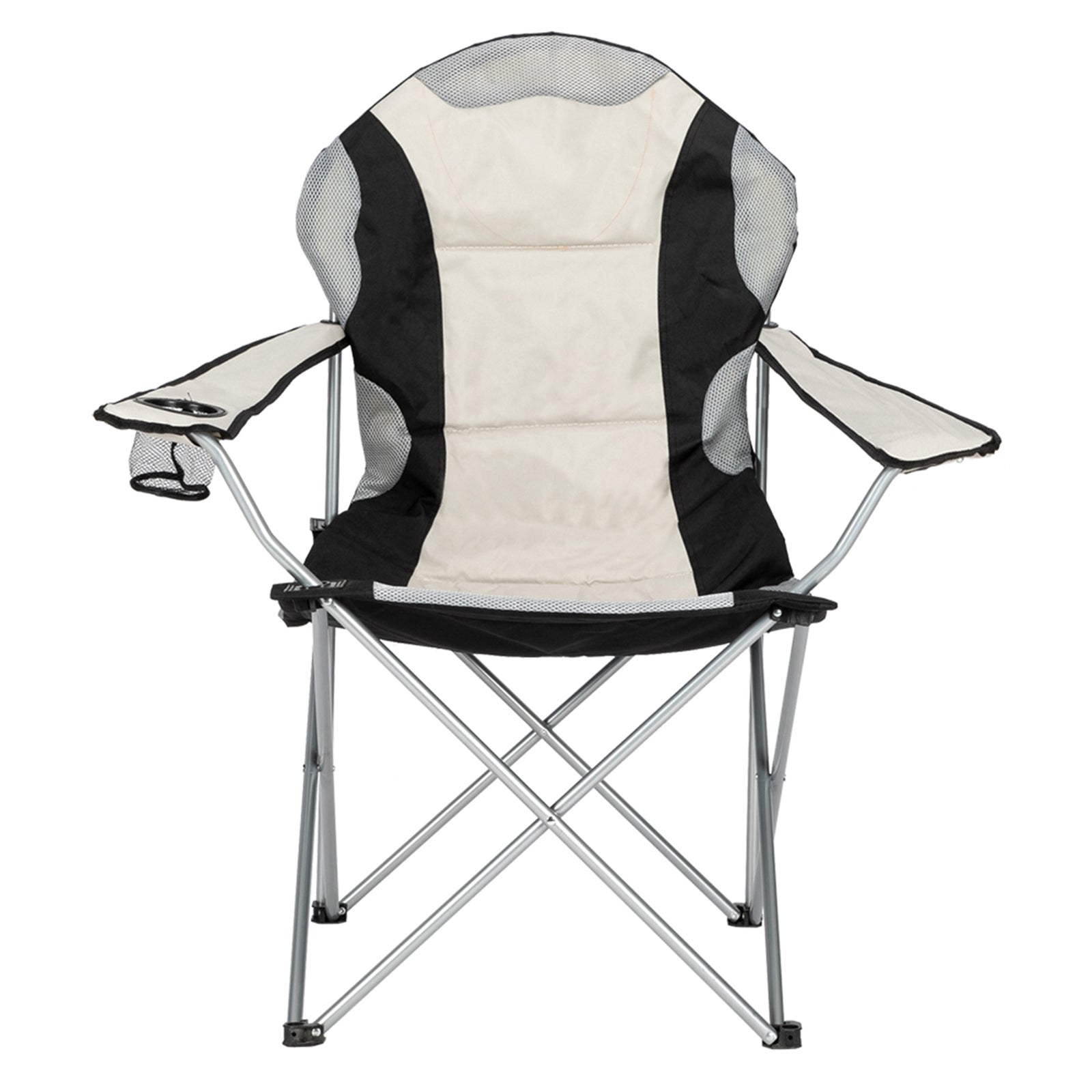 Portable Camping Chair – Heavy Duty Folding Outdoor Chair with Iron Frame, Off-White