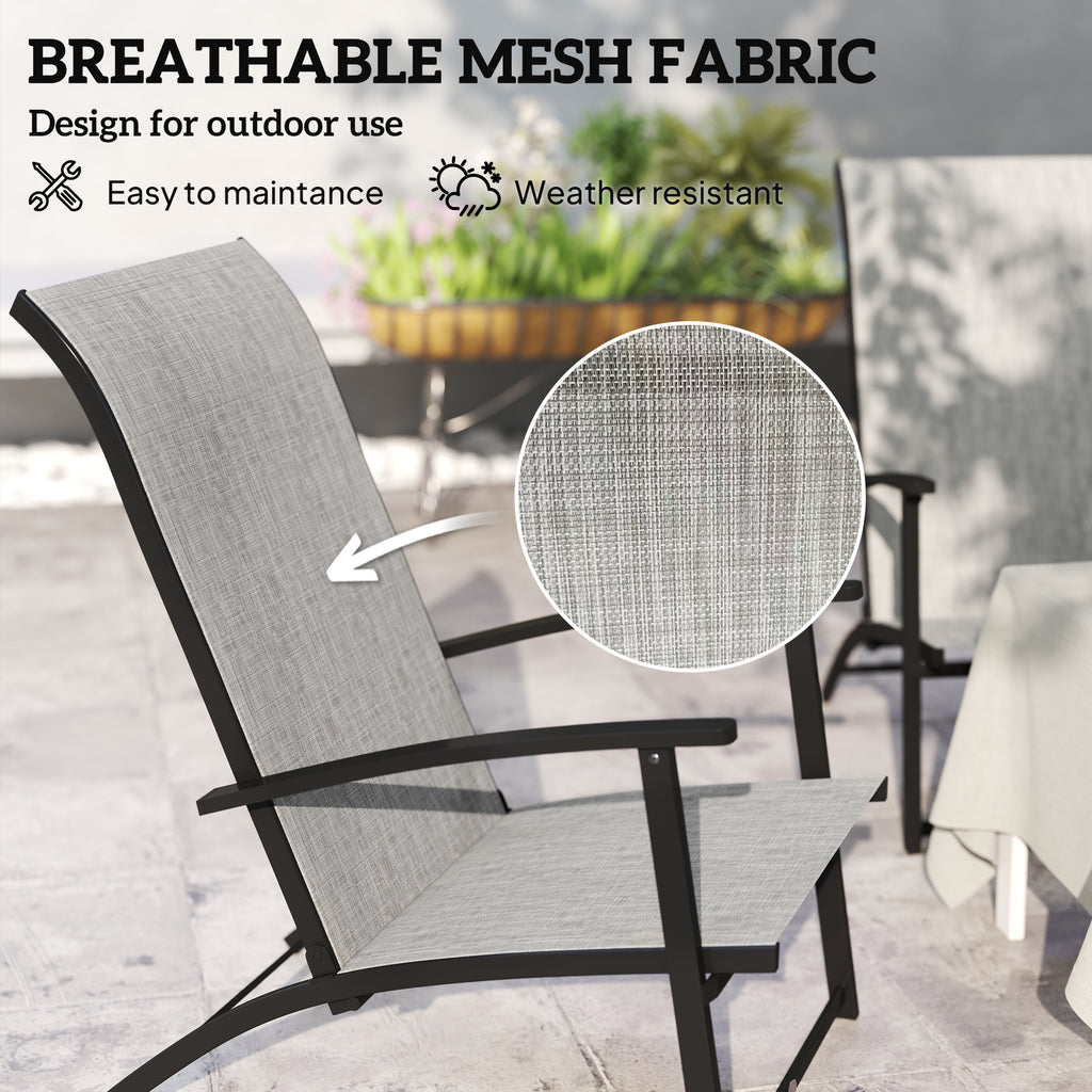 Set of 2 Folding Outdoor Dining Chairs – Patio Camping Chairs with High Back & Armrests, Gray