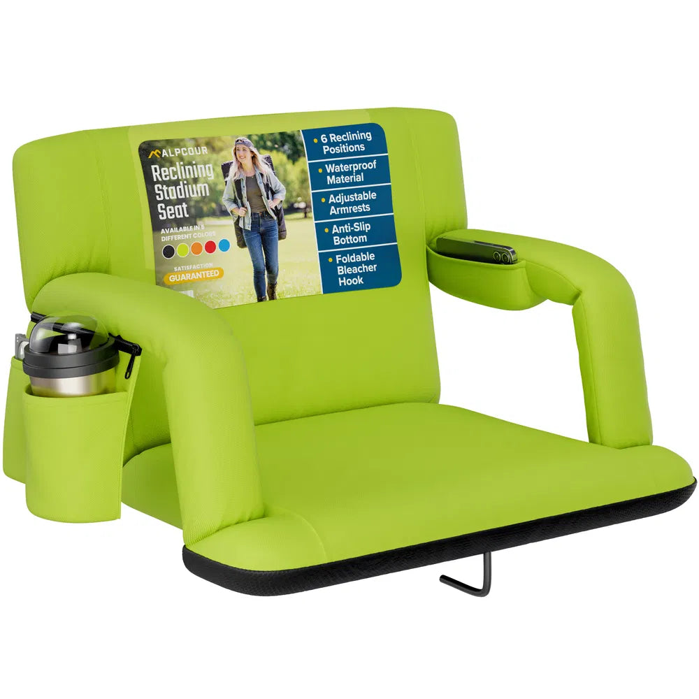 Reclining Stadium Seat - Waterproof Foldable Camping Chair With Extra Thick Padding And Wide Back Support