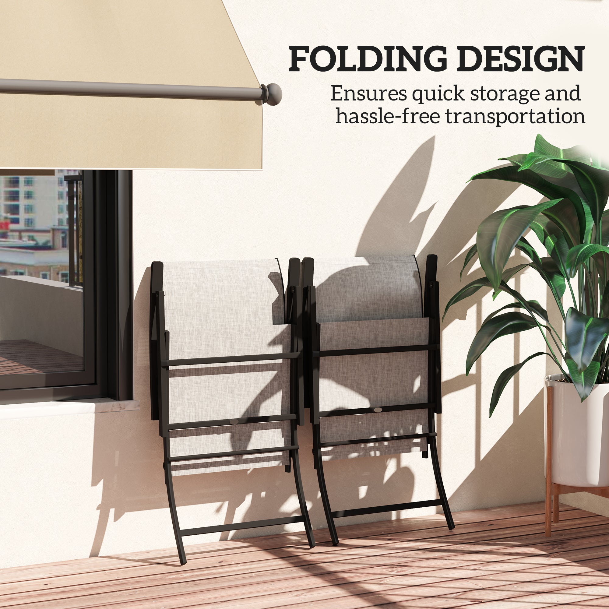 Set of 2 Folding Outdoor Dining Chairs – Patio Camping Chairs with High Back & Armrests, Gray