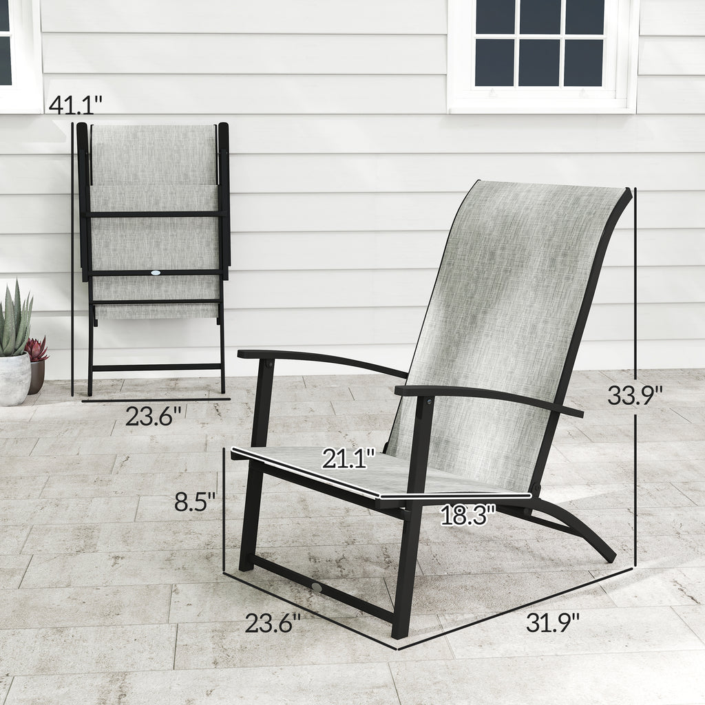 Set of 2 Folding Outdoor Dining Chairs – Patio Camping Chairs with High Back & Armrests, Gray