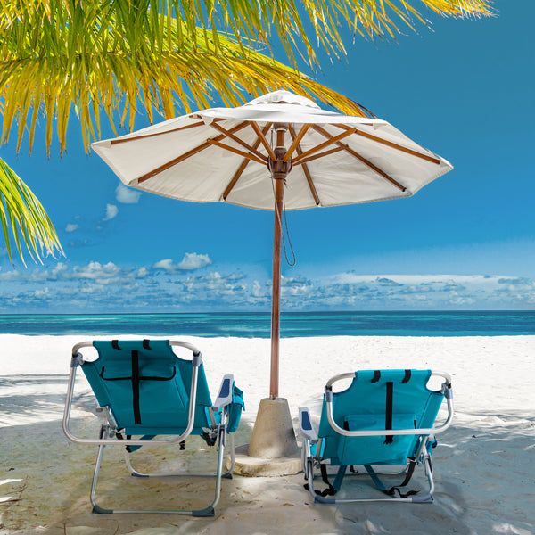 Portable Folding Beach Chair – Adjustable Reclining Camping Chair with Cup Holder, Mint Green