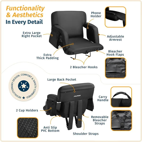Premium Reclining Stadium Seat For Bleachers With Back Support Extra Wide